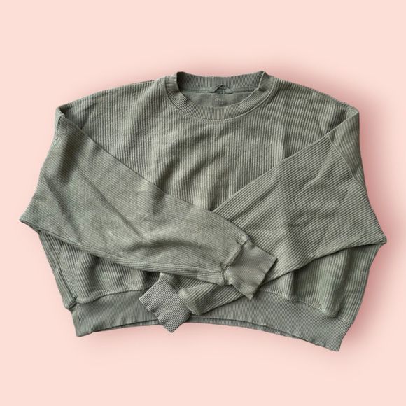 Aerie Corded Cropped Crew Sweatshirt - Green, XS - Picture 1 of 3